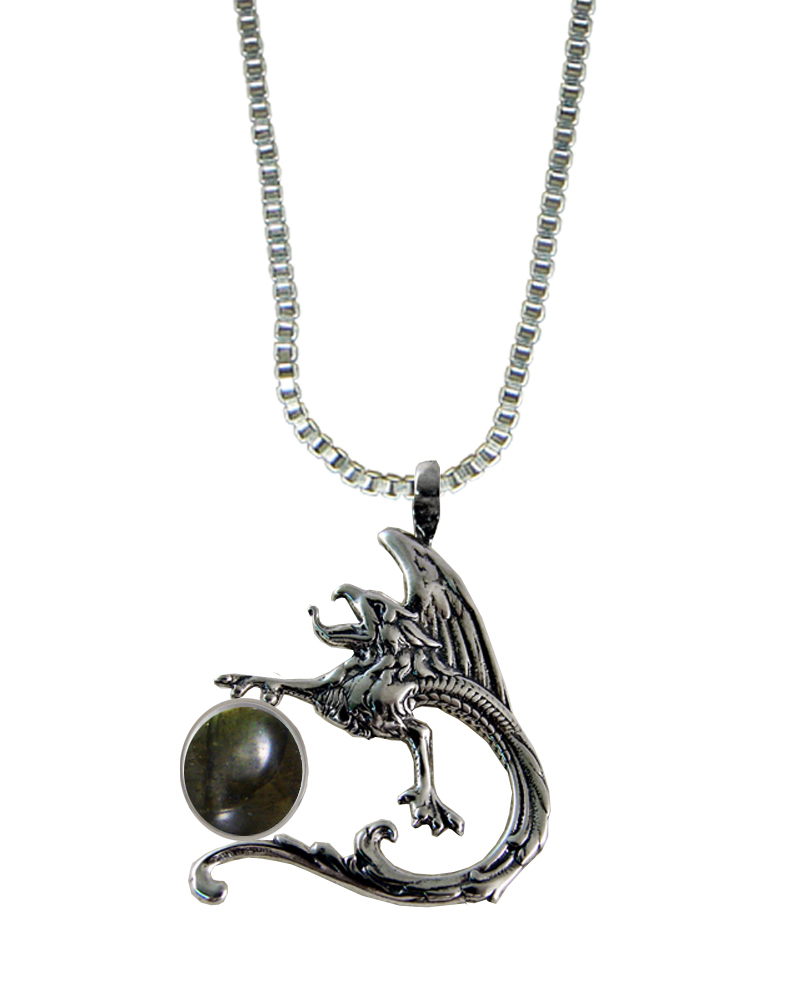Sterling Silver Tattoo Dragon Pendant With Spectrolite
